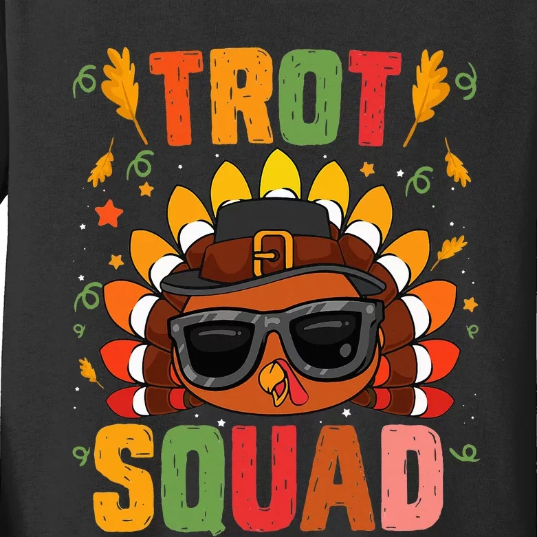 Trot Squad thanksgiving turkey trot 5k Running Marathon 2021 Kids Long Sleeve Shirt