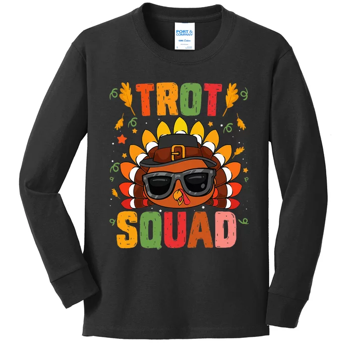 Trot Squad thanksgiving turkey trot 5k Running Marathon 2021 Kids Long Sleeve Shirt