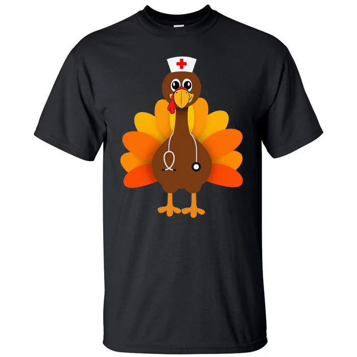 Thanksgiving Scrub Tops Women Turkey Nurse Holiday Nursing Tall T-Shirt