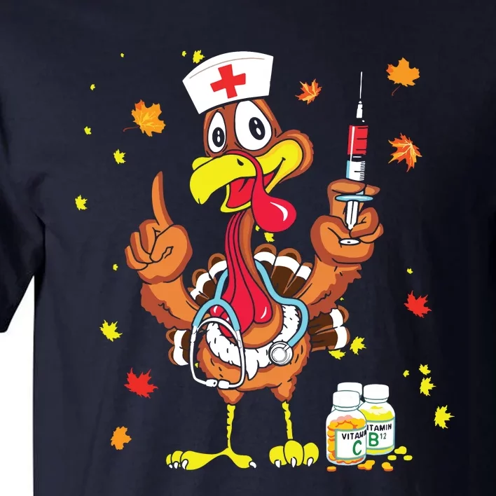 Thanksgiving Scrub Tops Women Turkey Nurse Holiday Nursing Tall T-Shirt