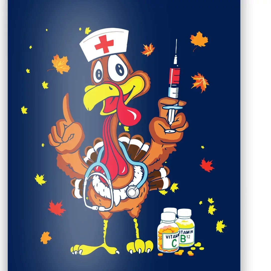 Thanksgiving Scrub Tops Women Turkey Nurse Holiday Nursing Poster