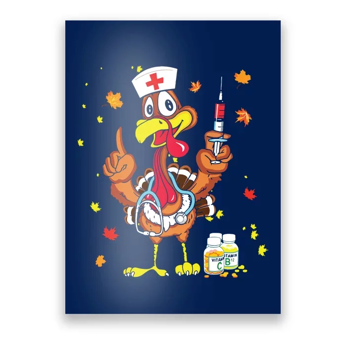 Thanksgiving Scrub Tops Women Turkey Nurse Holiday Nursing Poster