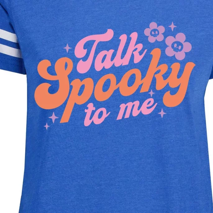 Talk Spooky To Me Floral Groovy Halloween Costumes Gift Enza Ladies Jersey Football T-Shirt