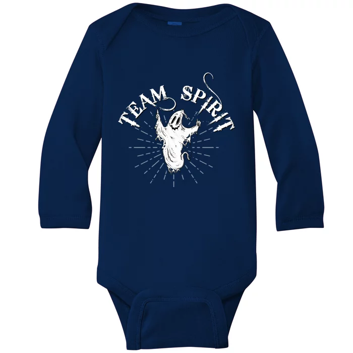 Team Spirit Tattered Halloween Ghost Funny Gift Baby Long Sleeve Bodysuit