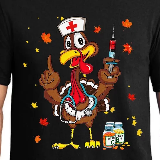 Thanksgiving Scrub Tops Funny Turkey Nurse Holiday Nursing Gift Pajama Set