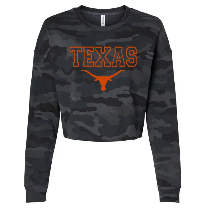 Texas State Tx Vintage Bull Head Proud Texans Cropped Pullover Crew