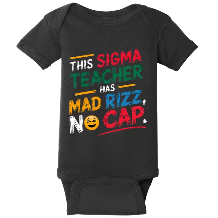 This Sigma Teacher Has Mad Rizz No Cap Funny Sigma Teacher Baby Bodysuit