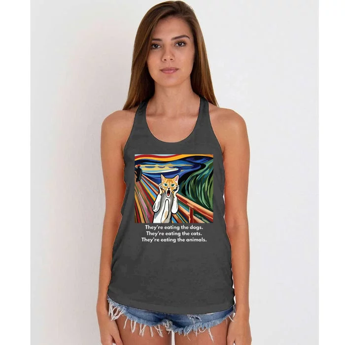 The Scream Theyre Eating The Dogs Theyre Eating The Cats Women's Knotted Racerback Tank