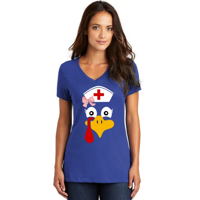 Thanksgiving Scrub Tops Turkey Nurse Holiday Nursing Gift Women's V-Neck T-Shirt