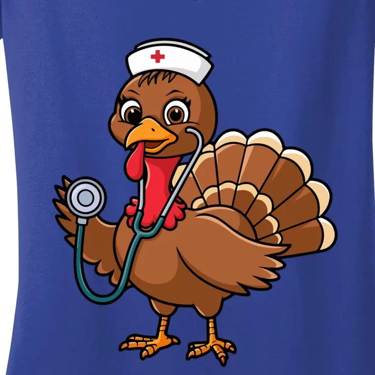 Thanksgiving Scrub Tops Turkey Nurse Holiday Nursing Gift Women's V-Neck T-Shirt