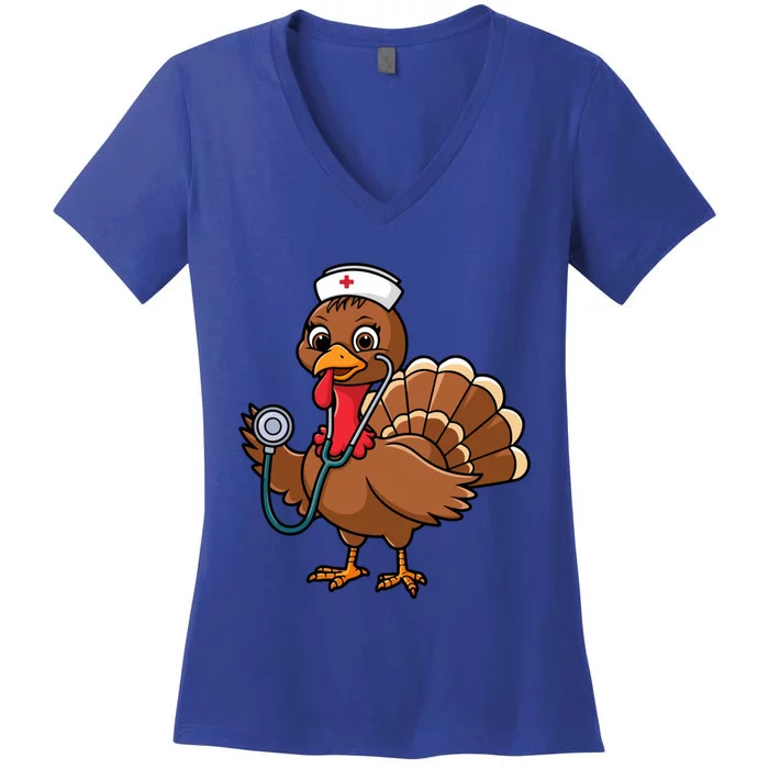 Thanksgiving Scrub Tops Turkey Nurse Holiday Nursing Gift Women's V-Neck T-Shirt