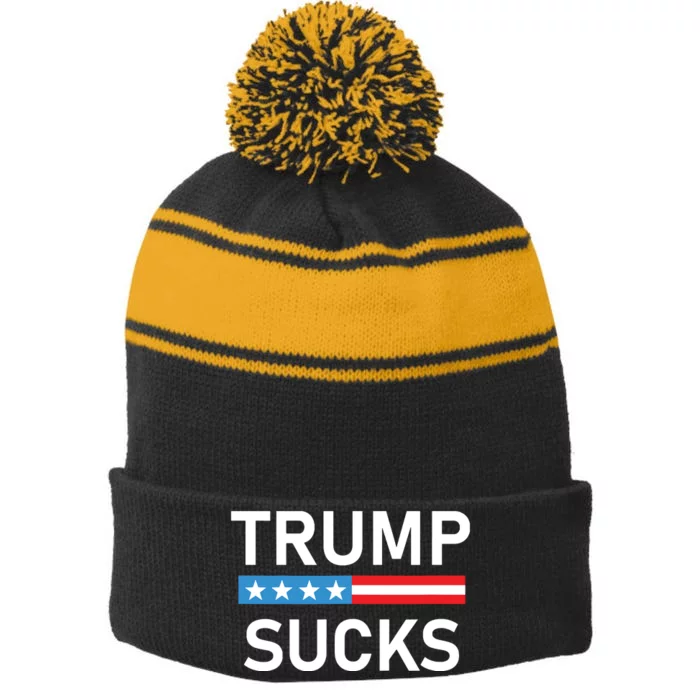 Trump Sucks Stripe Pom Pom Beanie