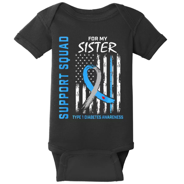 T1D Sister Type 1 Diabetes Awareness Flag Gifts Back Graphic Baby Bodysuit