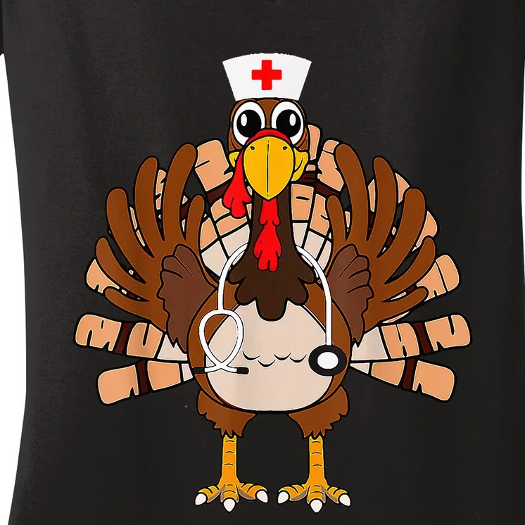 Thanksgiving Scrub Tops Turkey Nurse Holiday Nursing Women's V-Neck T-Shirt