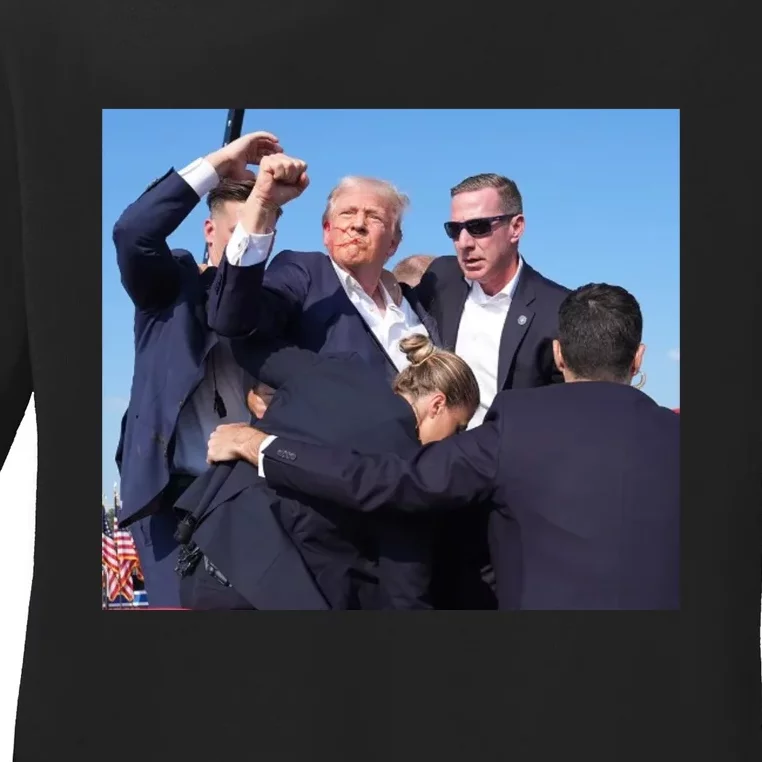 Trump Shooting Trump 2024 Ill Never Stop Fighting For My Country Ladies Long Sleeve Shirt