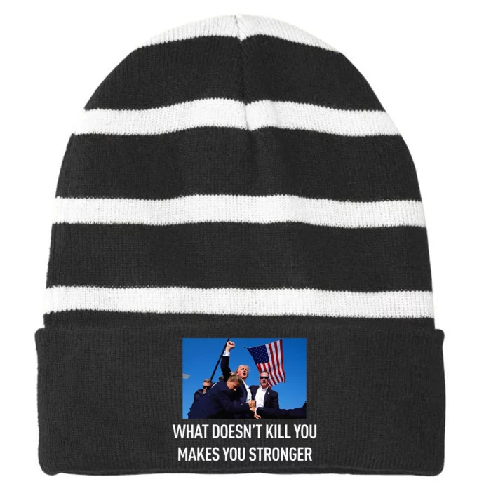 Trump Stronger Striped Beanie with Solid Band