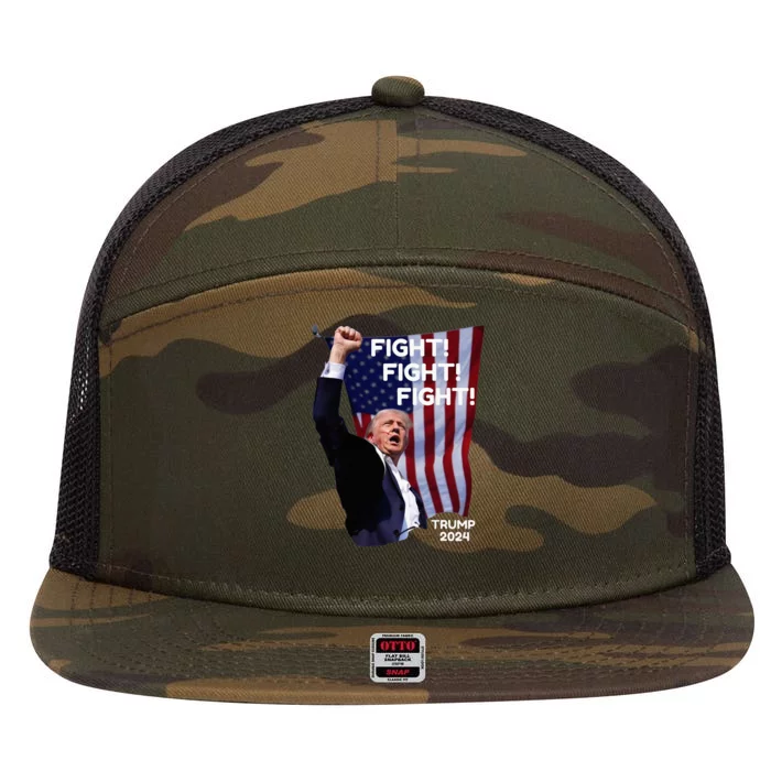 Trump Shot Us Flag Fist Pumped Fight Pray Trump 7 Panel Mesh Trucker Snapback Hat