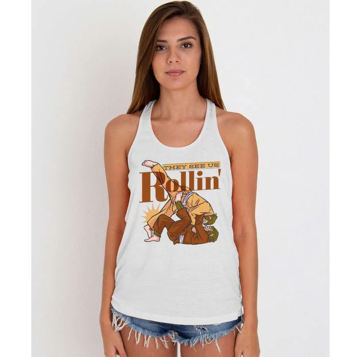 They See Us Rollin Big Foot Martial Arts Women's Knotted Racerback Tank