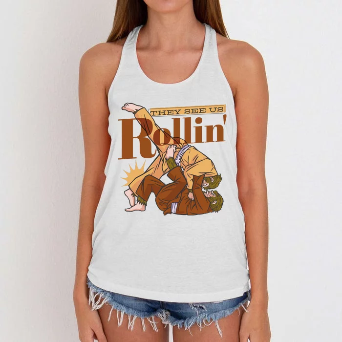 They See Us Rollin Big Foot Martial Arts Women's Knotted Racerback Tank