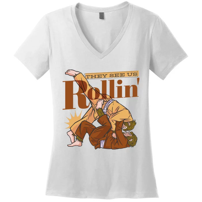 They See Us Rollin Big Foot Martial Arts Women's V-Neck T-Shirt