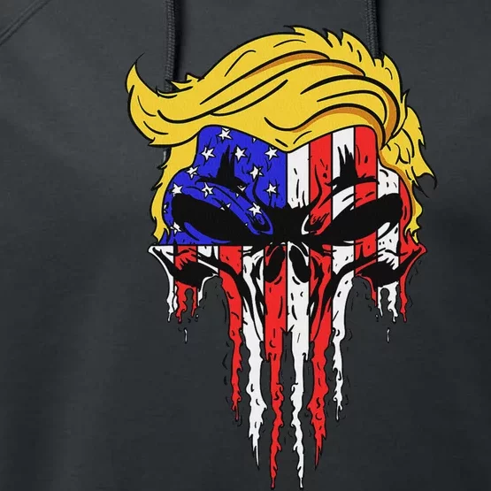 Trump Skull Usa Flag Hair Funny President Design Performance Fleece Hoodie