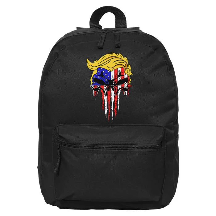 Trump Skull Usa Flag Hair Funny President Design 16 in Basic Backpack