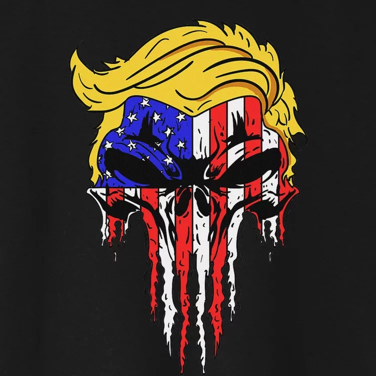 Trump Skull Usa Flag Hair Funny President Design Women's Crop Top Tee