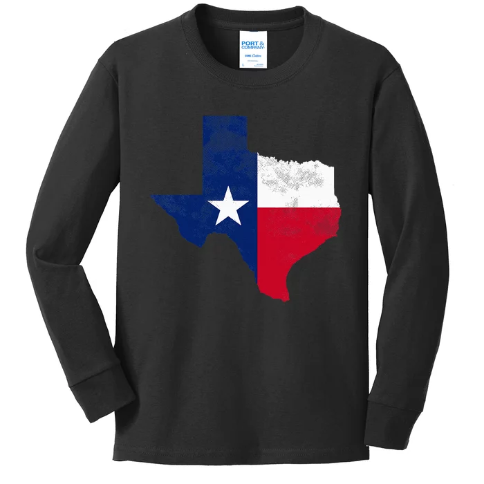 Texas State Usa Distressed Flag Grunge Kids Long Sleeve Shirt