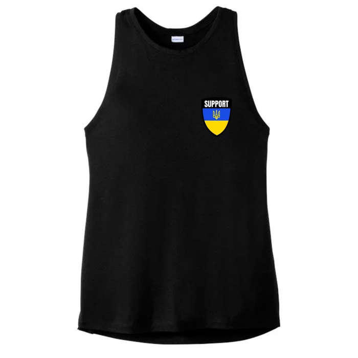 Tatical Support Ukrainian Flag Shield I Stand With Ukraine Military Ladies Tri-Blend Wicking Tank