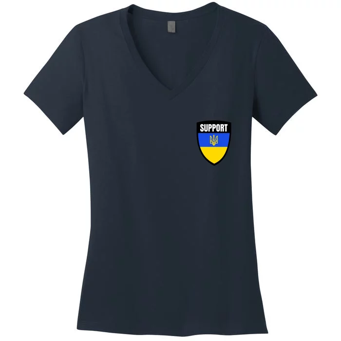 Tatical Support Ukrainian Flag Shield I Stand With Ukraine Military Women's V-Neck T-Shirt