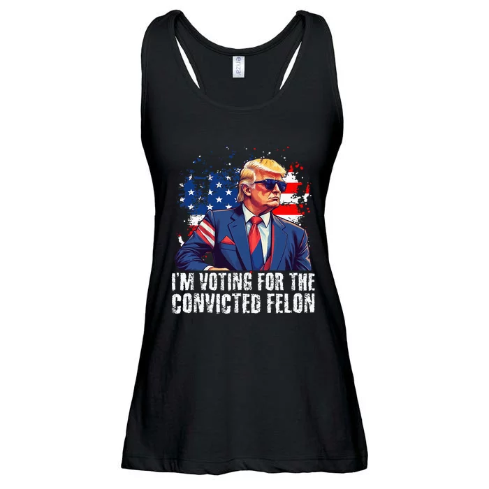 Trump Sunglasses Us Flag I Am Voting Convicted Felon Ladies Essential Flowy Tank