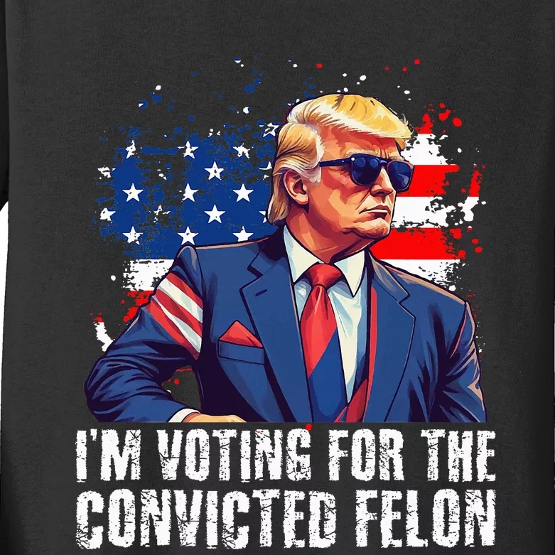 Trump Sunglasses Us Flag I Am Voting Convicted Felon Kids Long Sleeve Shirt