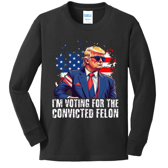 Trump Sunglasses Us Flag I Am Voting Convicted Felon Kids Long Sleeve Shirt