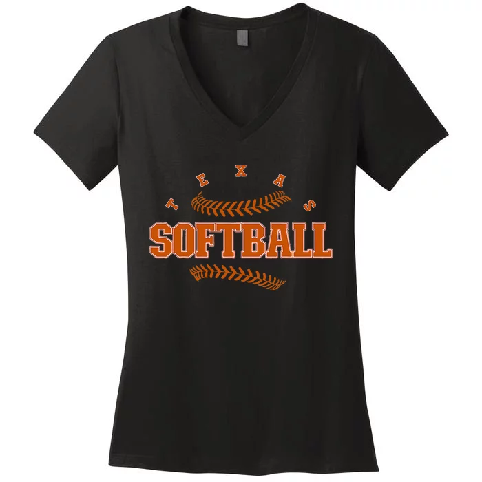 Texas Softball Vintage Softball Fan Women's V-Neck T-Shirt