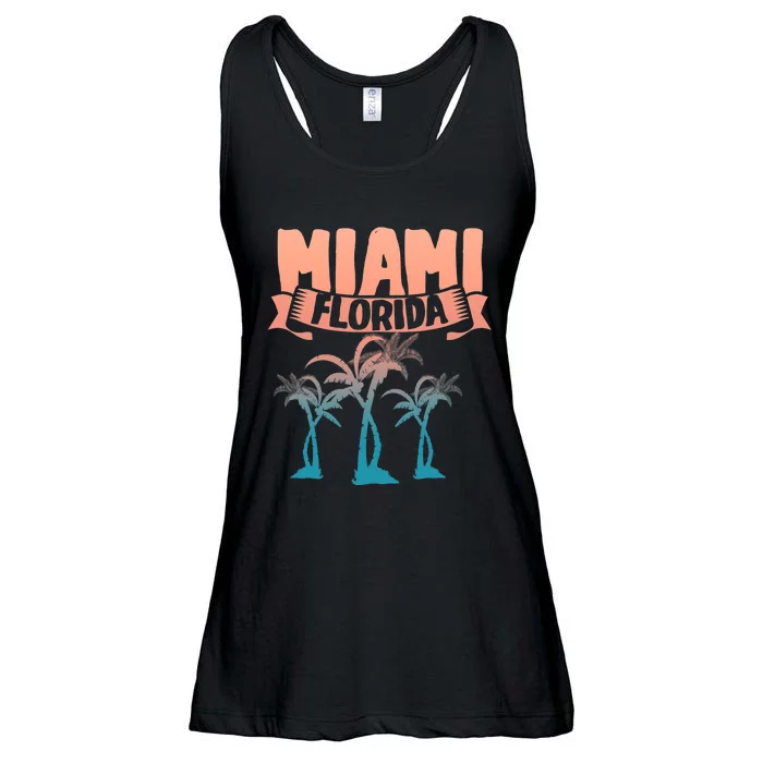 Tropical Summer Vacation Palm Trees Miami Beach Florida Ladies Essential Flowy Tank