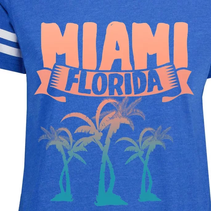 Tropical Summer Vacation Palm Trees Miami Beach Florida Enza Ladies Jersey Football T-Shirt