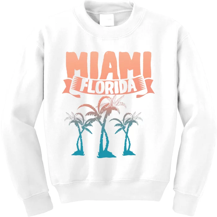 Tropical Summer Vacation Palm Trees Miami Beach Florida Kids Sweatshirt