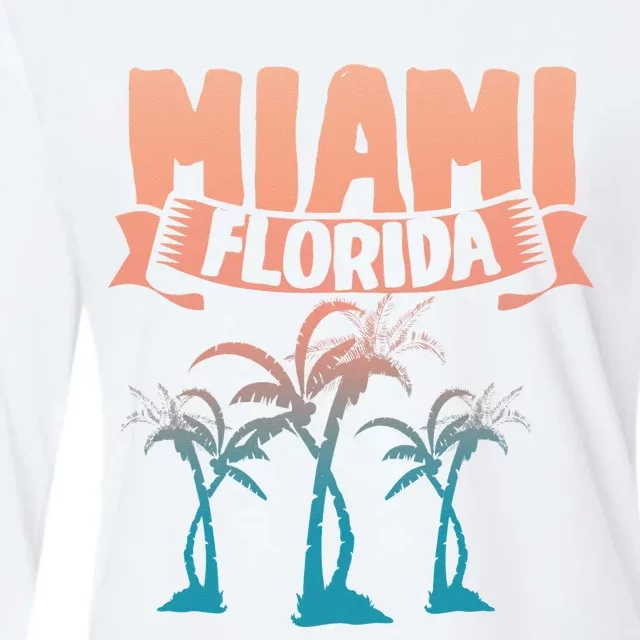 Tropical Summer Vacation Palm Trees Miami Beach Florida Womens Cotton Relaxed Long Sleeve T-Shirt