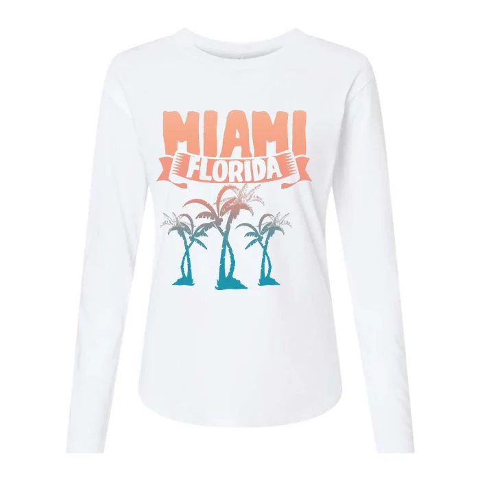 Tropical Summer Vacation Palm Trees Miami Beach Florida Womens Cotton Relaxed Long Sleeve T-Shirt