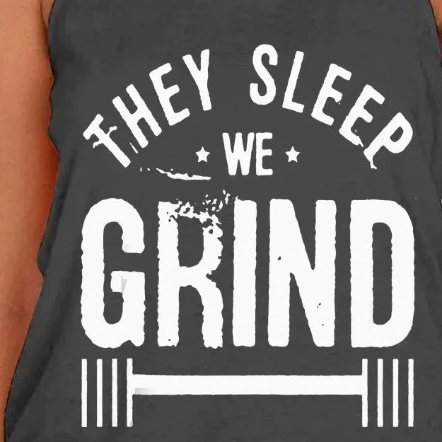 They Sleep We Grind Fitness Gym Work Out Motivation Women's Knotted Racerback Tank