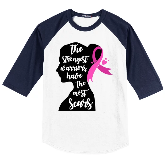 The Strongest Warriors Have The Most Scars Breast Cancer Awareness Baseball Sleeve Shirt