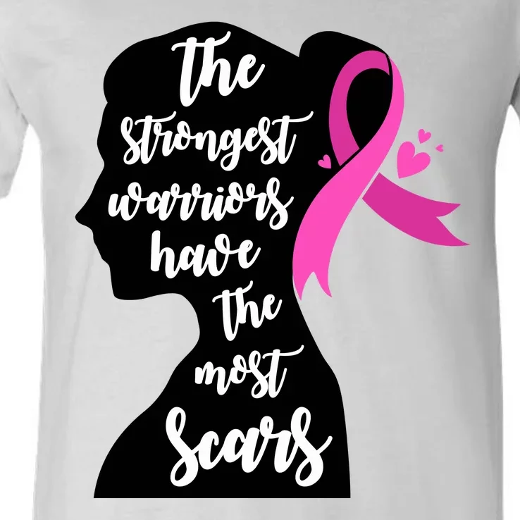 The Strongest Warriors Have The Most Scars Breast Cancer Awareness V-Neck T-Shirt