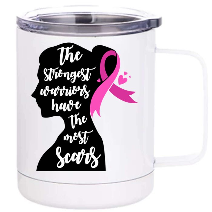 The Strongest Warriors Have The Most Scars Breast Cancer Awareness Front & Back 12oz Stainless Steel Tumbler Cup