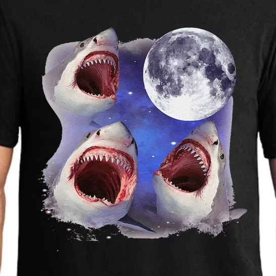 Three Shark Whites Howling Wolfs Moon Classic Art Costume Pajama Set