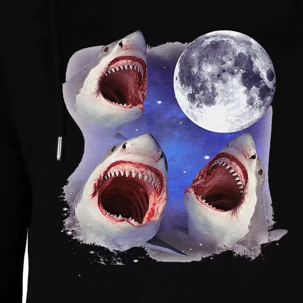 Three Shark Whites Howling Wolfs Moon Classic Art Costume Womens Funnel Neck Pullover Hood