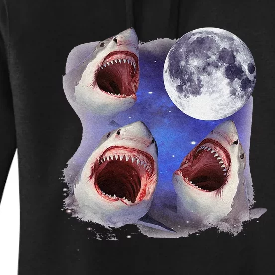 Three Shark Whites Howling Wolfs Moon Classic Art Costume Women's Pullover Hoodie