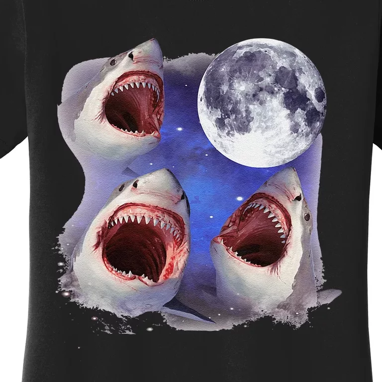 Three Shark Whites Howling Wolfs Moon Classic Art Costume Women's T-Shirt