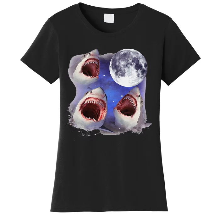 Three Shark Whites Howling Wolfs Moon Classic Art Costume Women's T-Shirt