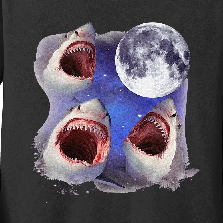 Three Shark Whites Howling Wolfs Moon Classic Art Costume Kids Long Sleeve Shirt