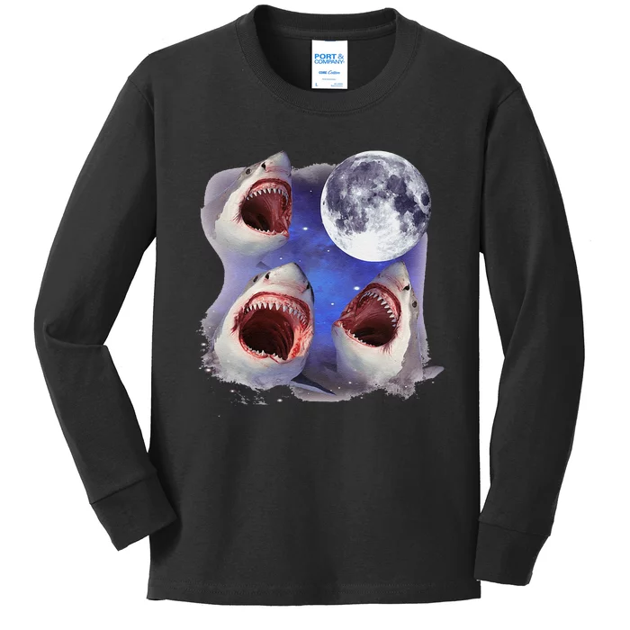 Three Shark Whites Howling Wolfs Moon Classic Art Costume Kids Long Sleeve Shirt